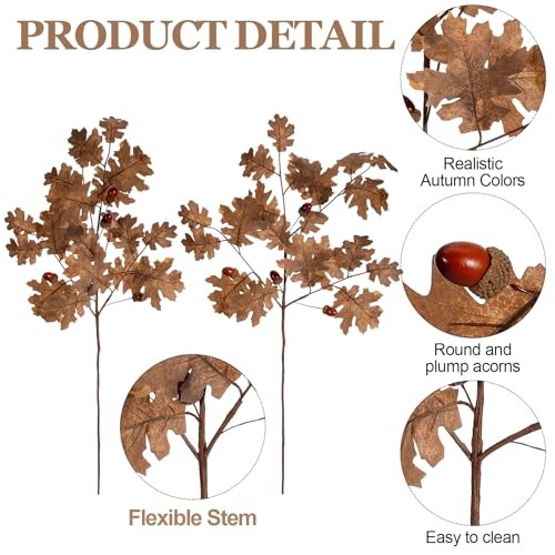 Pcs 31.5in Faux Oak Branch with Acorns Fake Oak Faux Fall Leaves Table 6