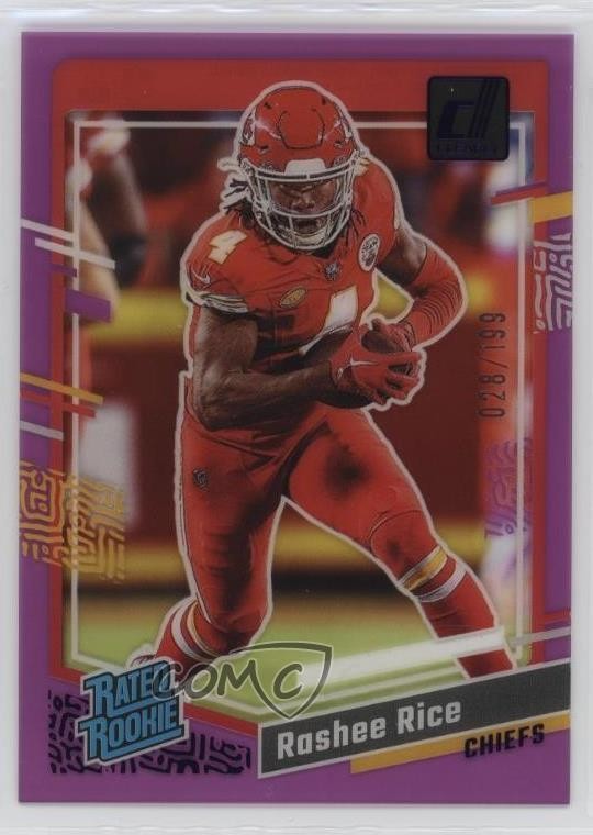 2023 Panini Clearly Donruss Rated Rookie Purple 28/199 Rashee Rice #79 h3a