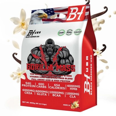 Gorilla Mass 8000g Vanilla Protein Weight Gainer Creatine Black Hammer USA