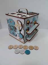 Boobo Toys Wooden Busy Development Activity Cube Blue Undertones Size Medium