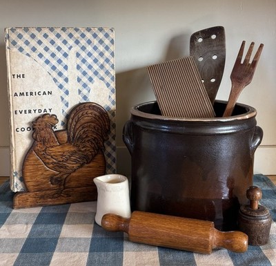 Vintage Wooden Kitchen Utensils Butter Paddle Rolling Pin Cottagecore Decor