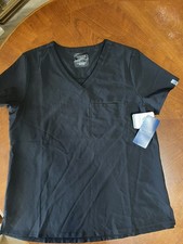 Women  s black scrub tops medium lot, 8 tops/1 vest