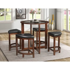 Roundhill Furniture 5 Piece Round Counter Height Dining Set Espresso 5-Piece Set