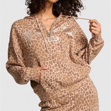 Victoria's Secret PINK IVY FLEECE PINK LEOPARD HALF ZIP HOODIE XSMALL
