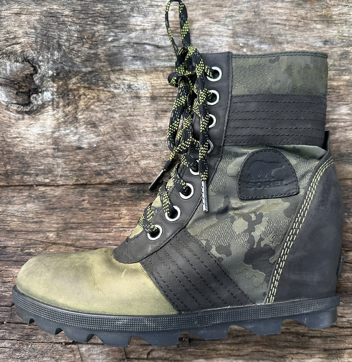 Sorel Booties Women Sorel Lexie Womens Size 9.5 Green Camo Hidden Wedge Winter Boots Shoes main image 0