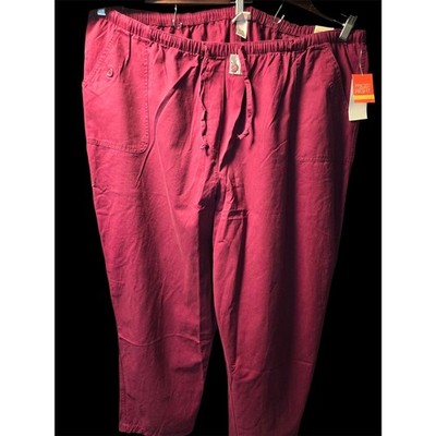 NWT Essentials By Maggie Plus Size 30/32W Burgundy Red Pull Up Pants