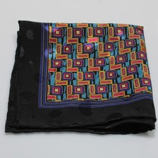 NWOT 100 Silk Pocket Square Black W/ Multicolor Geometric Print