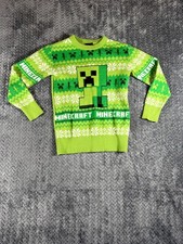 Minecraft Sweater Boys Small Green Creeper Ugly Christmas Cotton Tight Knit Rib