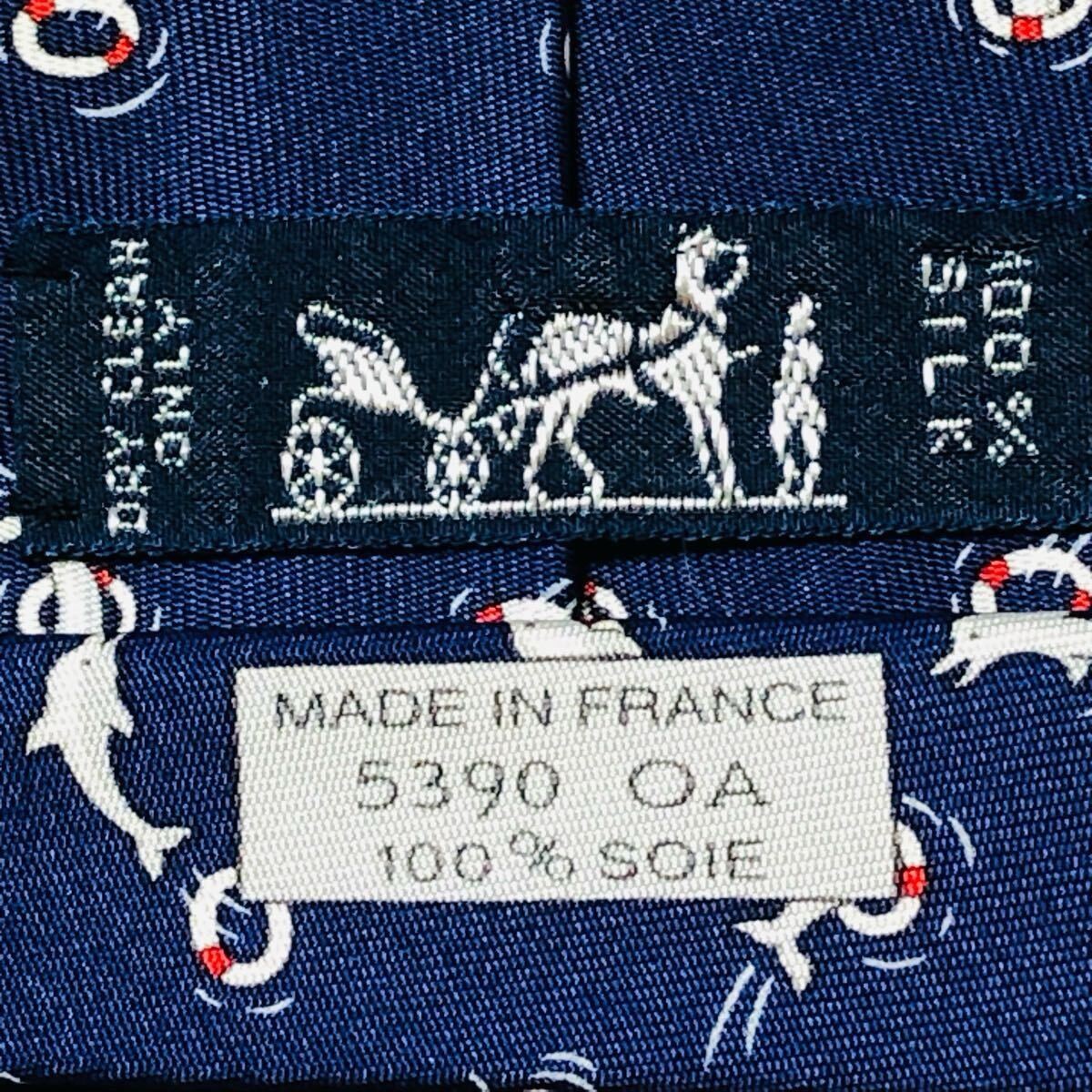 HERMES tie dolphin float ring pattern 100 silk ma… - image 7