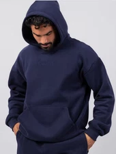 Comfrt Unisex Adult Oversized Signature Pullover Hoodie, Navy, Plus Size: 3XL