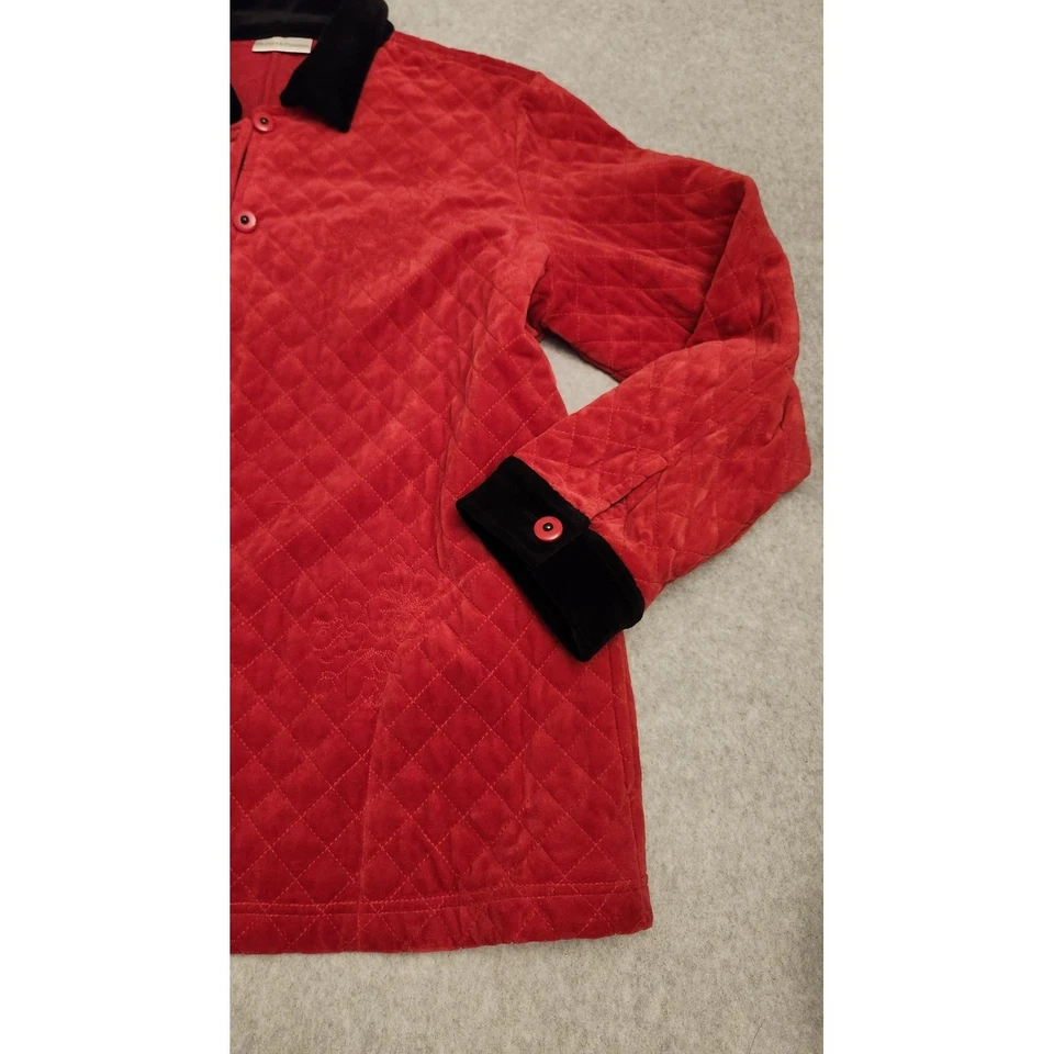 Chaqueta Draper's & Damon's Mujer Grande Roja Negra Acolchada Floral Terciopelo Abotonada Foto 2 de 4