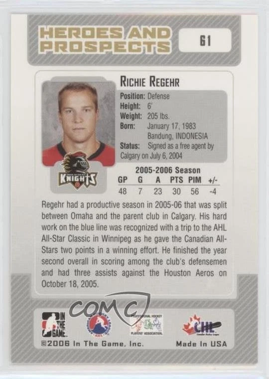 2006-07 ITG Heroes and Prospects Spring Expo /10 Richie Regehr #61 - Image 2 of 2
