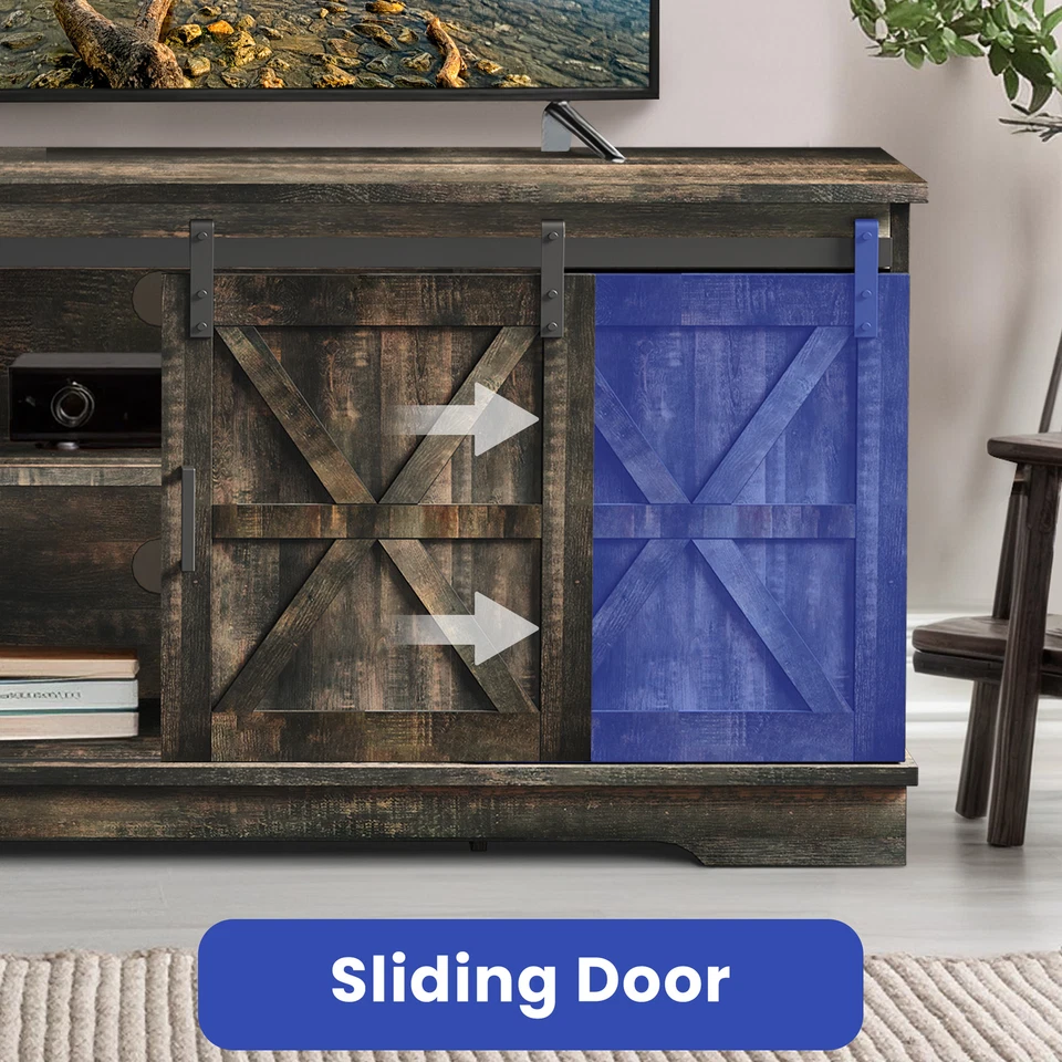 Gabinete de soporte de TV rústico con puertas correderas de granero para TV de 65 pulgadas consola multimedia Foto 3 de 4