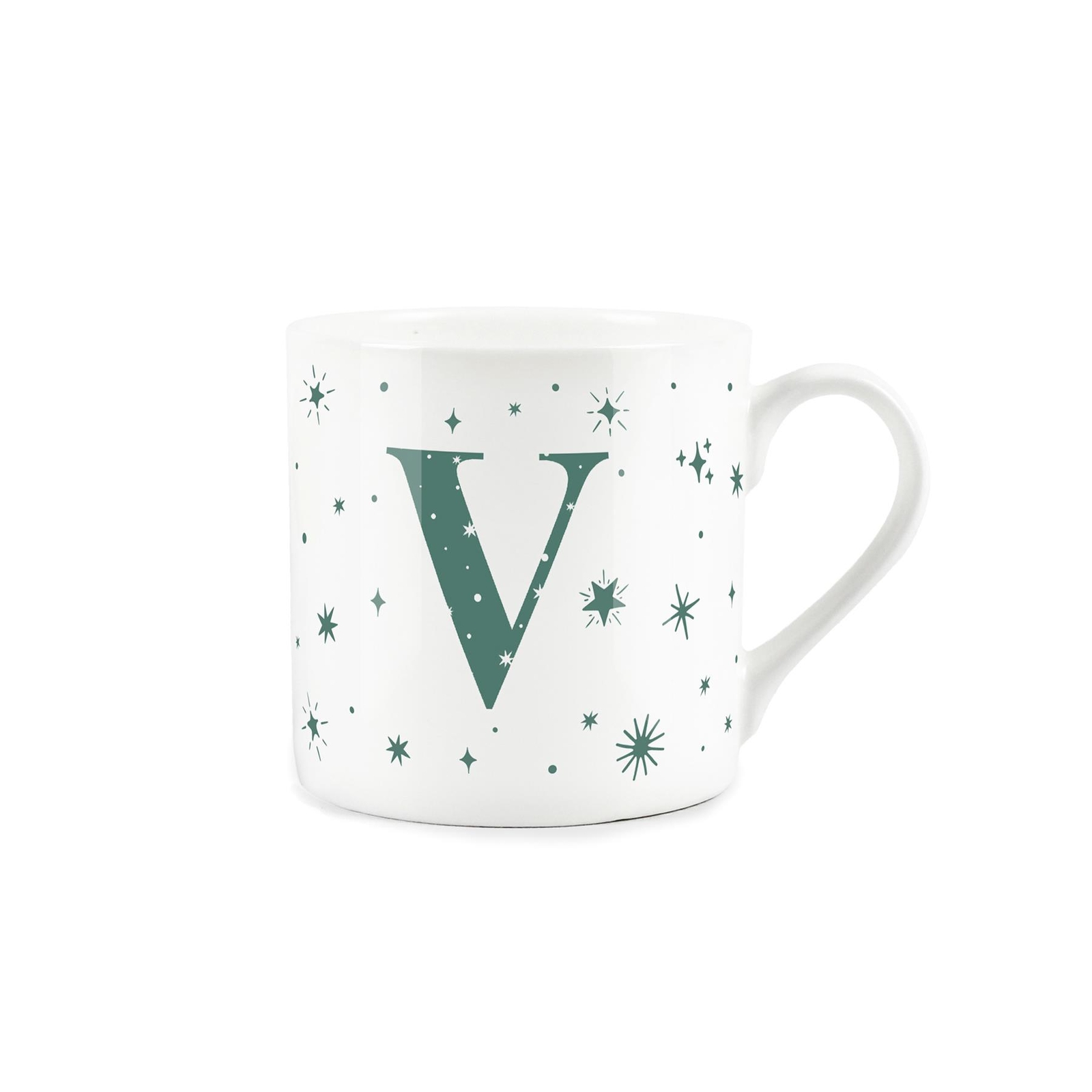 Personalised Initial Bone China Tea/Coffee Mug Gift - Teal Star Letter V