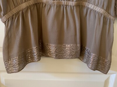 Haut Chico's En Soie Ombré Taupe Taille 2 - Neuf Jamais Porté, Manches 3/4, Style Transparent, Parfait Pour Une Tenue élégante !