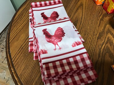 Red Rooster Curtain Panels, 24L & 28W, 8 pieces, new