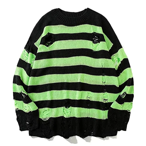 Maglioni a righe neri distrutti strappati maglione uomo pullover maglia foro maglioni - Foto 14 di 21