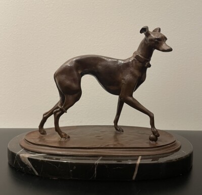 P. J. Mene Bronze Greyhound  Statue on Marble Base
