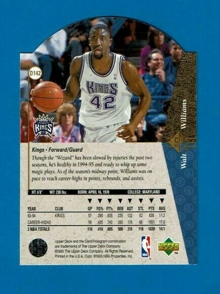 1994-95 SP DIE CUT parallel insert Walt Williams #D142 Sacramento Kings - Image 3 of 3