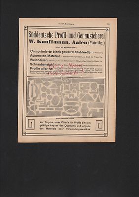 AALEN, Werbung 1912, W. Kauffmann Süddt. Profil-Genauzieherei