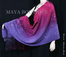 Embroidered Silk Wrap Shawl Scarf Hand Dyed Magenta Purple Maya Matazaro
