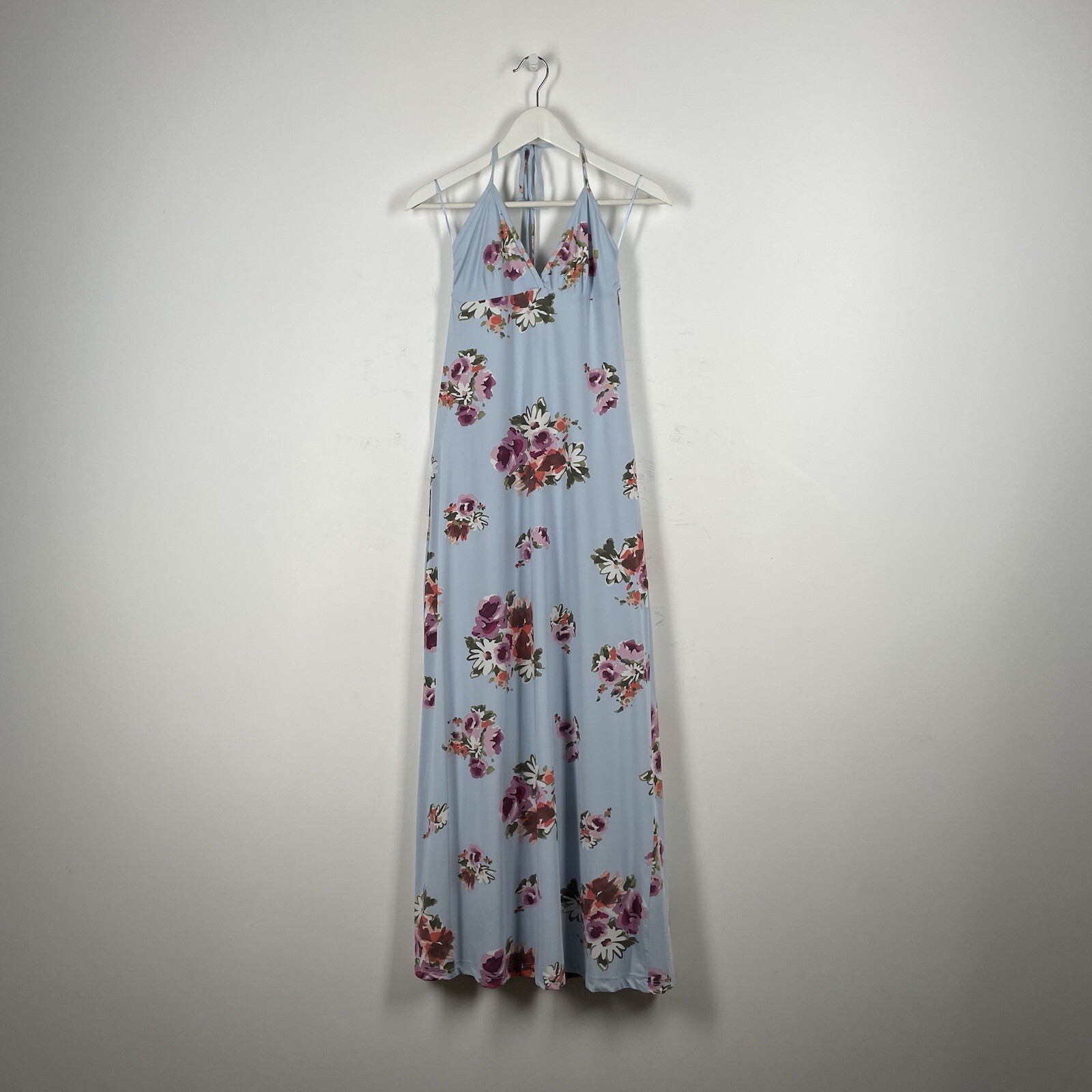 MANGO Maxi Dress Floral Blue Backless Halter Holiday Summer Limited Edition S-image