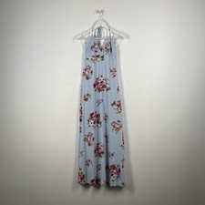MANGO Maxi Dress Floral Blue Backless Halter Holiday Summer Limited Edition S