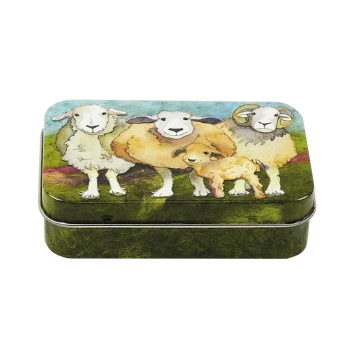 Emma Ball FELTED sheep hinged tin, notions tin, sheep tin