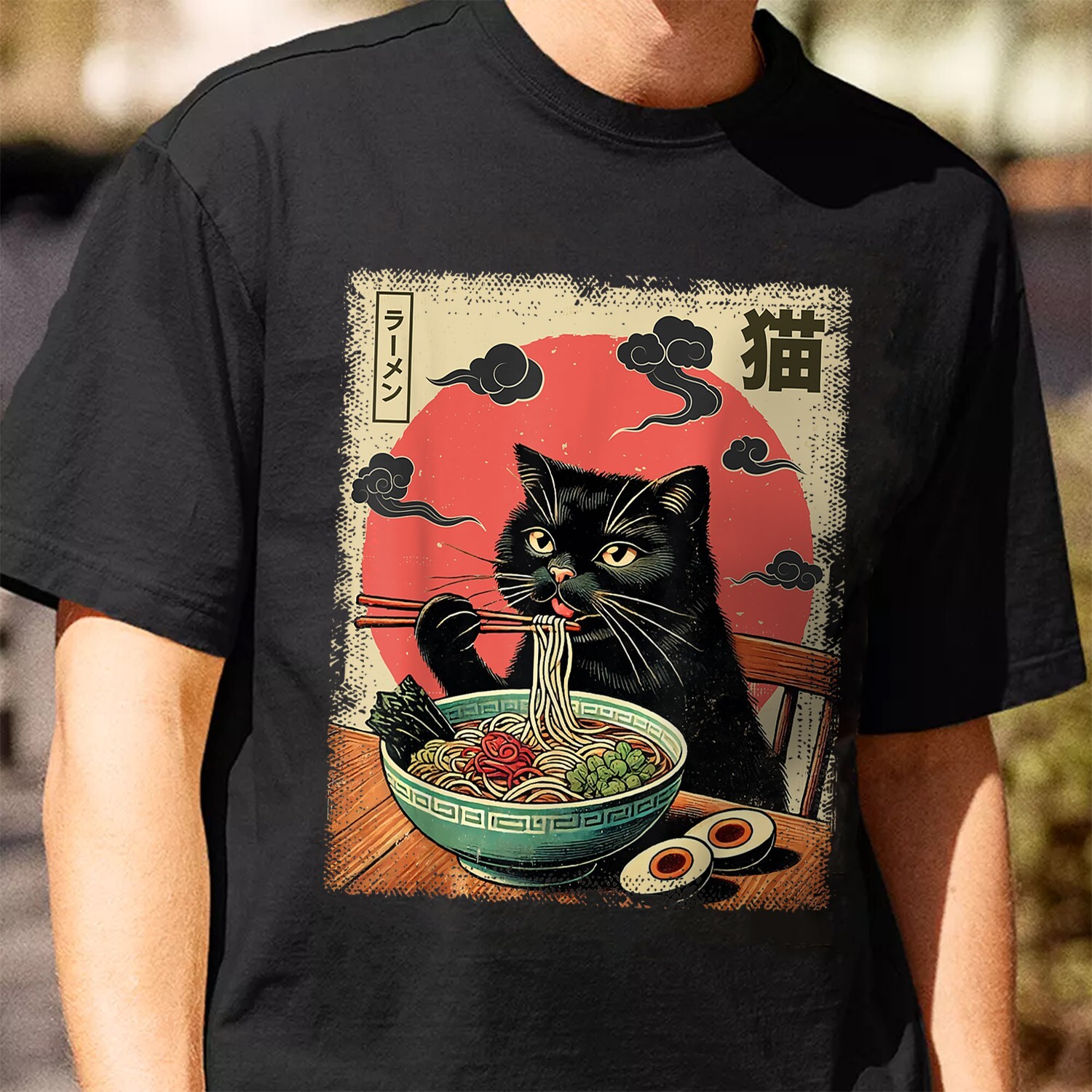 Cat Ramen Japanese Funny Graphic Tees Kawaii Cat Anime Gifts Unisex T-Shirt-image