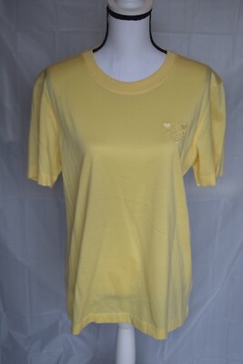 Vtg ESCADA T Shirt 40 Yellow 100% Cotton Ley Embroidered Double Heart Logo Italy