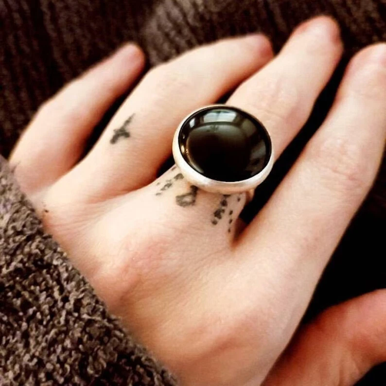 Anello Cocktail Vintage In Argento 925 Con Onice Nero E Zirconia Cubica, Taglio Quadrato, Regalo Fidanzamento