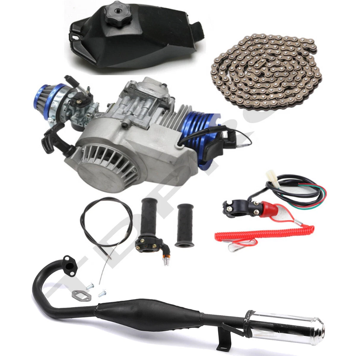 2Stroke 49cc 50c Big Bore Engine Motor Kit Exhaust Pocket Bike Scooter Go Kart