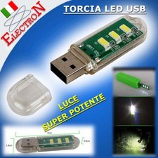 Torcia 3 LED USB 2.3W LUCE POTENTE - Portachiavi LED PEN DRIVE PC NOTEBOOK