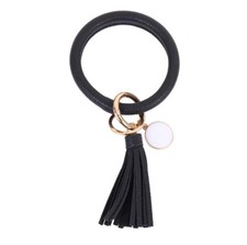 Oversized BLACK Tassel Wristlet Keychain Womens Leather Bracelet Key Ring