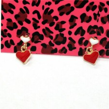 Cute New Tiny Baby Girls Gold Red Enamel Double Heart Stud 1st Dangle Earrings