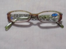 Made with Green Swarovski Crystal Jeweled Reading Glasses Fashion Bling Brown