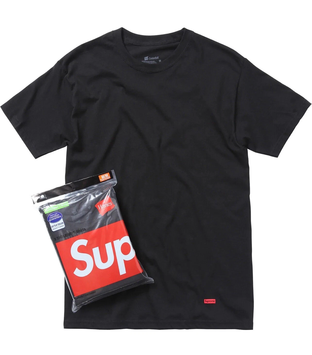 Lot de 3 t shirts sans étiquette Supreme Hanes homme taille XXL T shirt noir doux 100% authentique