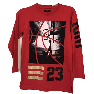 Studio 23 Concept Boy s Long Sleeves Red Basket Ball Tee Size Medium 10-12 EUC