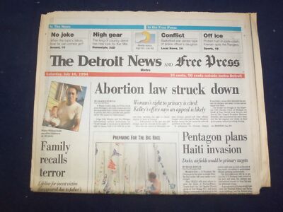 1994 JULY 16 DETROIT NEWS/FREE PRESS NEWSPAPER-ABORTION LAW STRUCK DOWN- NP 7198