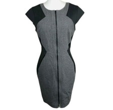 Susana Monaco Zip Front Colorblock Dress Size 6 Gray Black Cap Sleeve Wool Blend