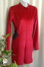 Adult XL Figure Skate Outfit-Red Sparkle Velvet-Long Sleeves-Shorts-Zip Back
