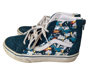 VANS Off The Wall Green Dragons Kids Size 3 High Top Zip Back Suede Sneaker Shoe
