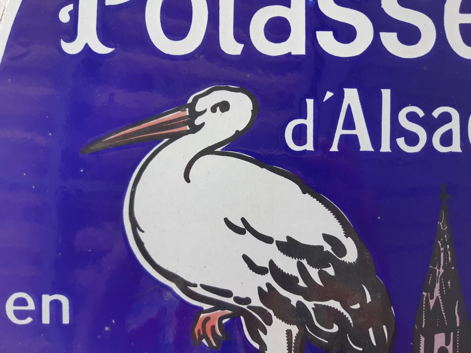 Ancienne plaque émaillée Engrais agricole POTASSE d'ALSACE Strasbourg - cigogne - Photo 3/4