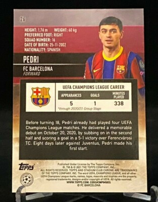 2020-21 Stadium Club Chrome Rookie Card #26 Pedri Fc Barcelona | eBay