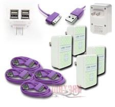 4X 4 USB PORT POWER ADAPTER 6FT CABLE CHARGER DATA PURPLE IPHONE IPOD NANO IPAD