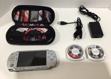 Sony PSP 2001 Playstation Portable Handheld Console Ice Metallic Silver w/Games