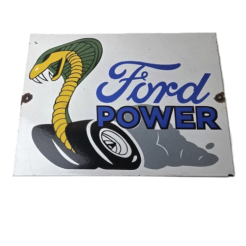 Vintage Ford Power Sign - Cobra Jet Sales Service Gas Oil Porcelain Sign