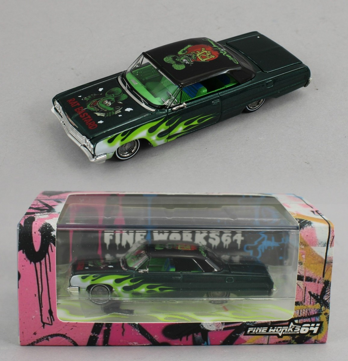 ラットフィンクratfink エドロス lowrider インパラ　キャデラック 1:64 *FINE WORKS 64* RAT FINK Green w/Flames Chevrolet IMPALA