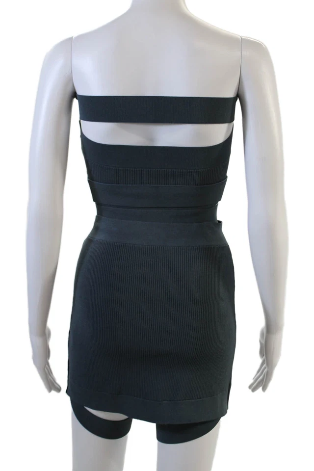 Dion Lee Womens Ribbed Pull On Halter Neck Sleeveless Skirt Set Blue Size 6 - Image 4 of 4