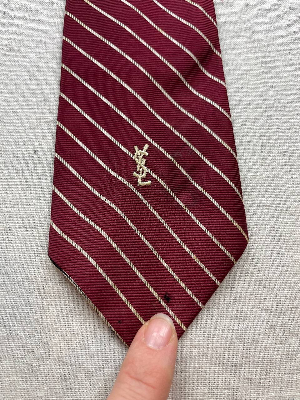 VTG Yves Saint Laurent YSL Red White Striped All Silk Tie Adjustable Business